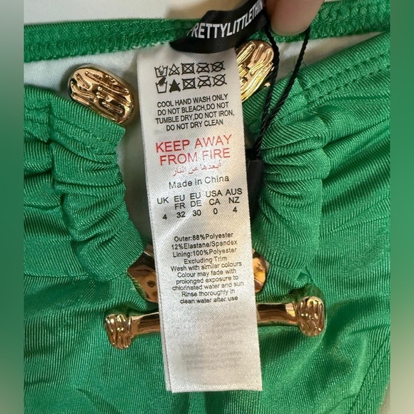 PrettyLittleThing Green Hammered Trim Bikini Bottoms – Size 0 / UK 4 - Picture 4 of 6